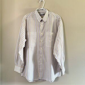 Vintage Leo Chevalier White Cotton Dress Shirt Purple, Blue & Tan Stripes – LRG